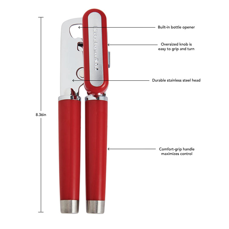 Core Kitchen Comfort Grip Red Can Opener Built In Bottle Opener - New