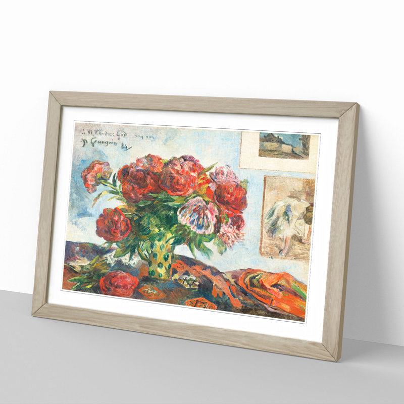Still Life with Peonies by Paul Gauguin - Framed Print, 36cm H x 48cm W x 2cm D, Oak Framed
