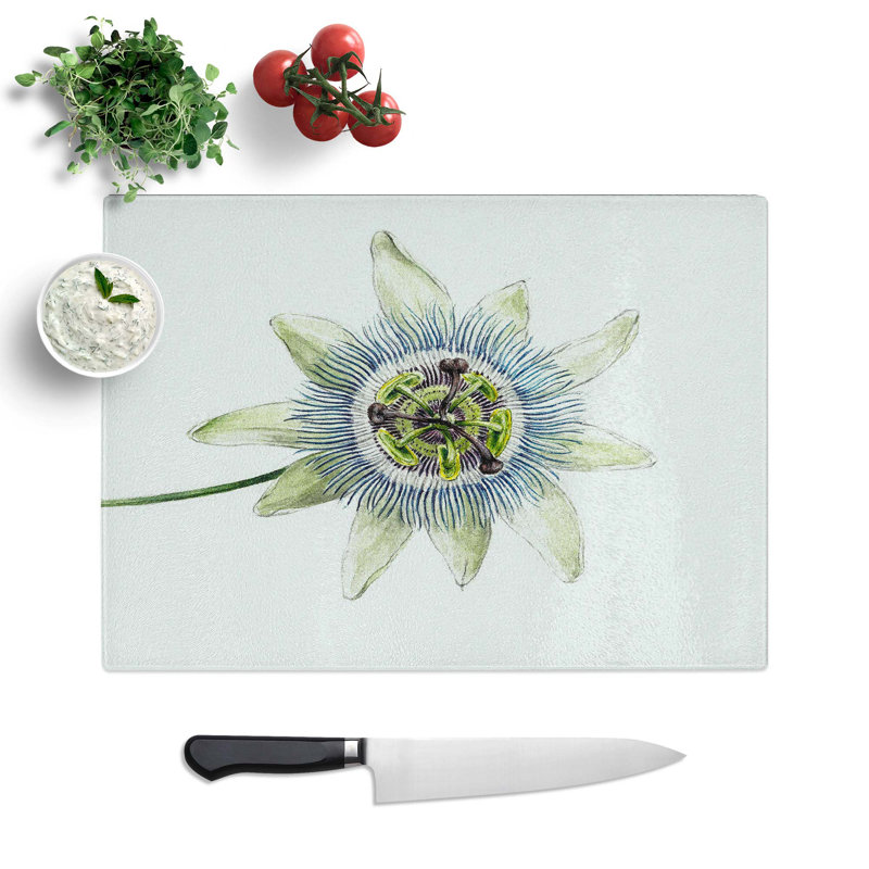 Tempered Glass Passion Flower by Jean Bernard Chopping Board, 28.5 cm W x 20 cm L