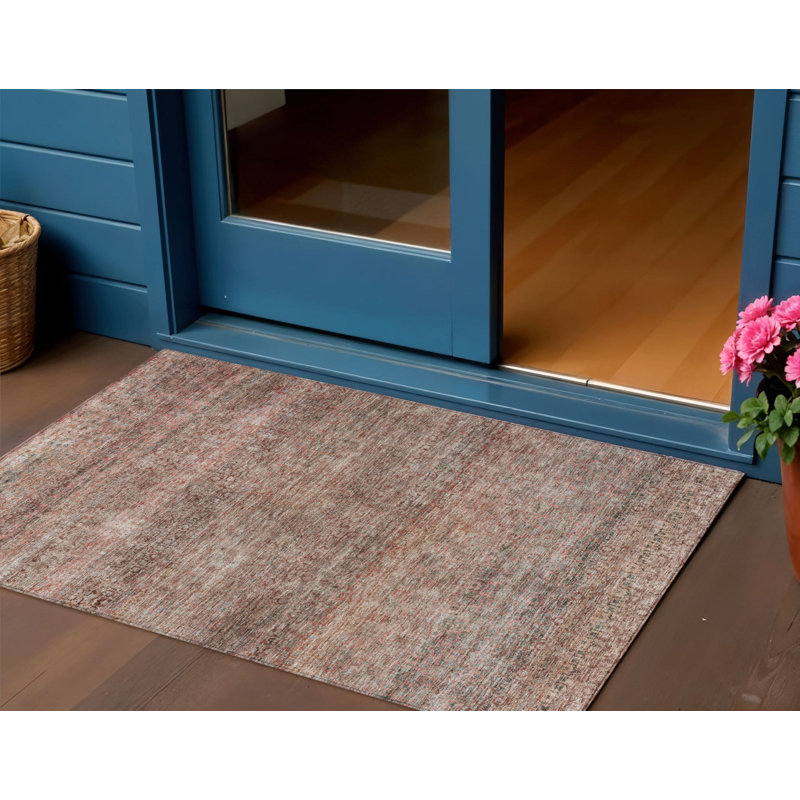 3' X 5' Coral And Black Striped Washable Indoor Outdoor Area Rug