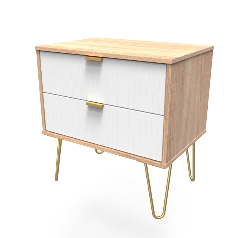 Baudelia 58cm W Manufactured Wood Bedside Table, White/Natural