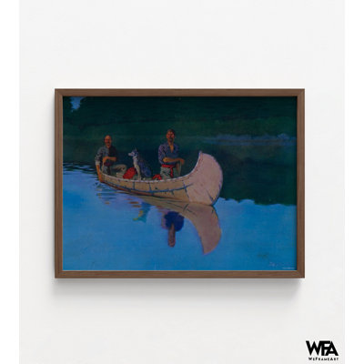 Evening On A Canadian Lake By Frederic Remington, Canadian Nature Print, Canada Wall Art, Small Boat Art, Canoe Art Print, Lake Wall Art