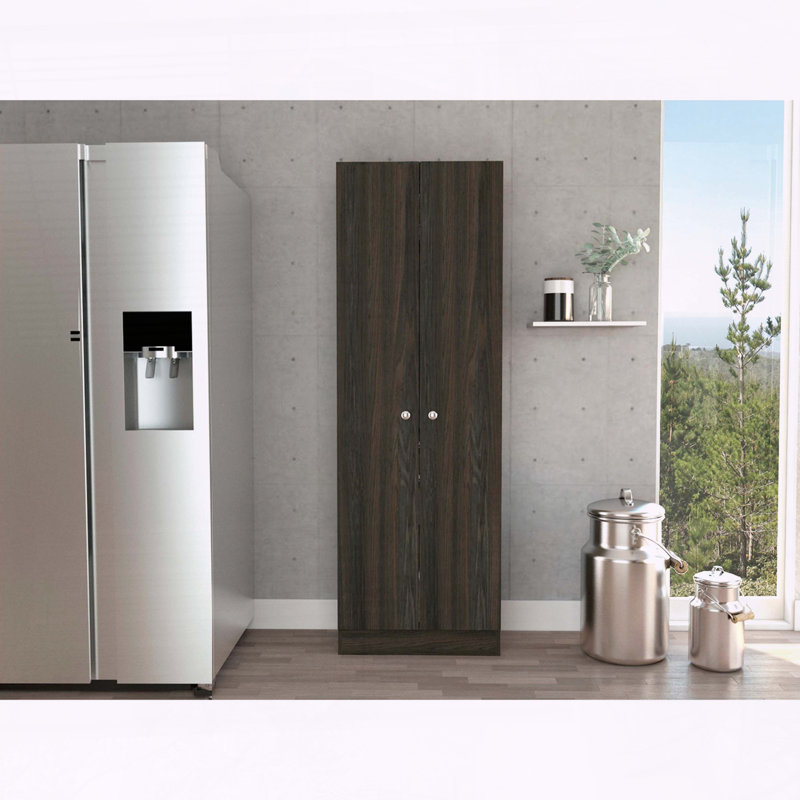 Armoire multi-rangement de 70 po de hauteur avec double porte et cinq tablettes - fini espresso / noir