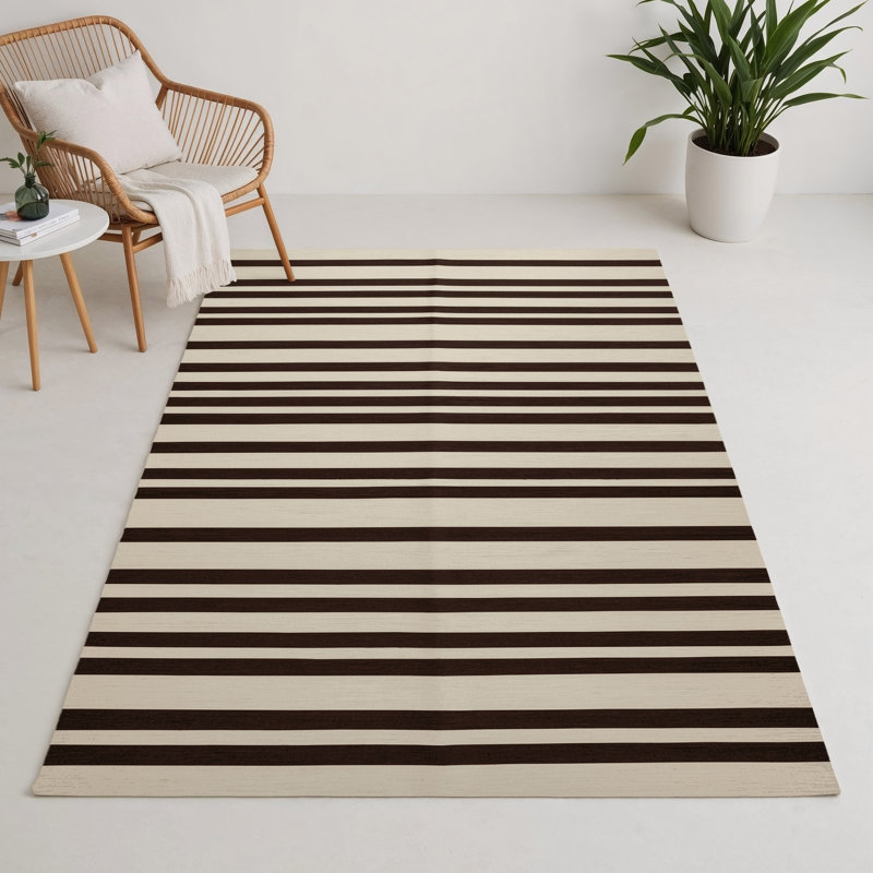 HorizontalStripes Beige Indoor and Outdoor Area Rug, Rectangle 3' x 5'
