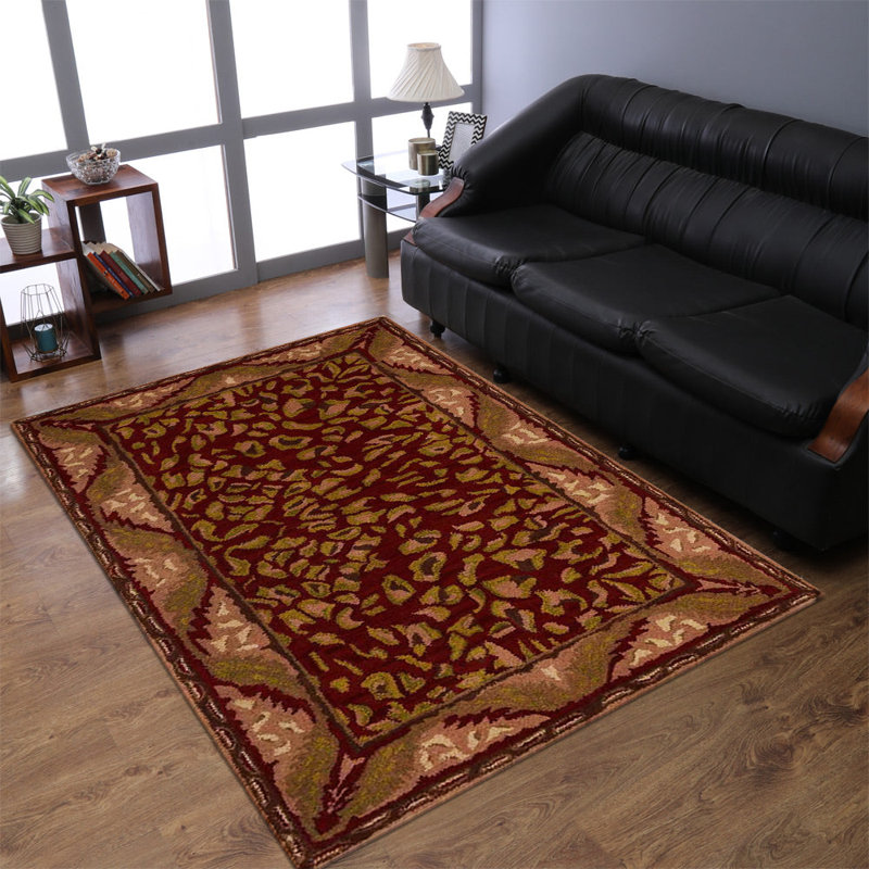 Tapis écologique en laine touffeté à la main Beier - Rectangle | Design traditionnel rouge et beige classique oriental | Tapis épais antidérapant fait à la main