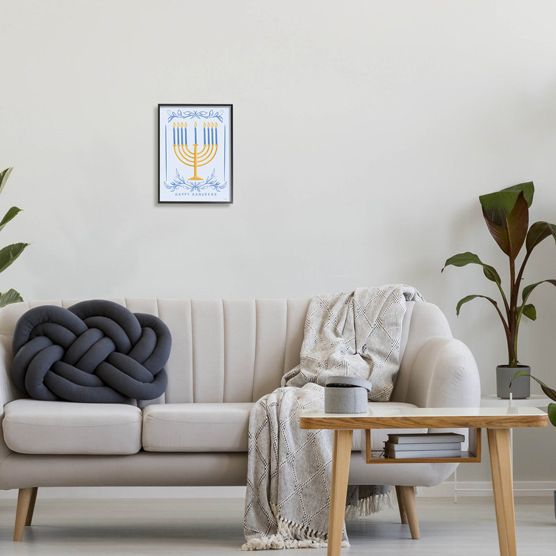 «Happy Hanukkah Botanical Menorah» at-173, Giclée encadrée noir minuit, H 14 po x l 11 po x P 1,5 po
