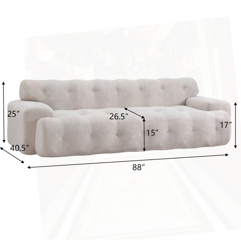Canapé Cloud en chenille 3 places avec bouton capitonné confortable, Argent argent