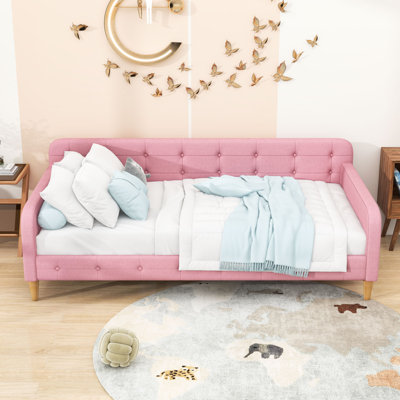 Elegant Linen Upholstered Daybed with Armrests
