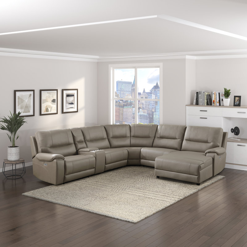 Canapé modulaire inclinable électrique avec repose-pieds en microfibre de 236 po Laysha, Orienté à droite