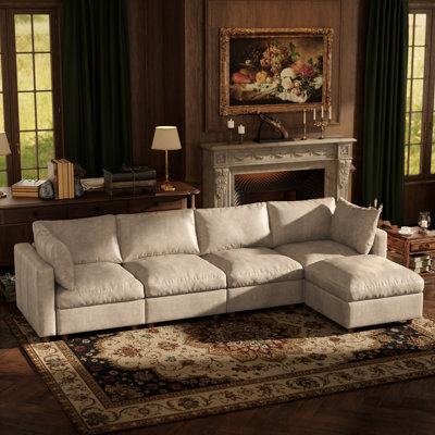 128" Leather Upholstered Sectional Sofa with Hidden Storage