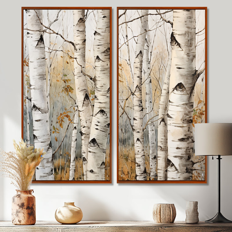 Beige argenté bouleau beauté III - art mural sur toile de grand bouleau, H 40 po x l 40 po, Impression encadrée flottante