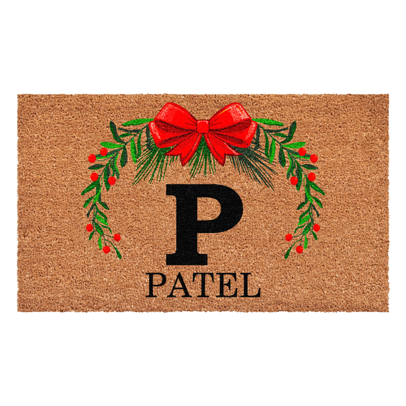 Paillasson couronne de Noël personnalisé, lettre P, L 17 po x L 29 po