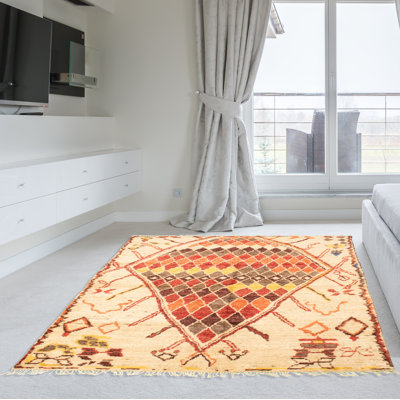Fjodor One-of-a-Kind Rectangle 6'2" X 9' New Age Wool Area Rug in Cream/Gray/Light Gold/Red