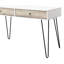 Bureau taupe avec 2 tiroirs de rangement et détails métalliques - Solution gain de place avec tiroirs et étagères ouvertes.