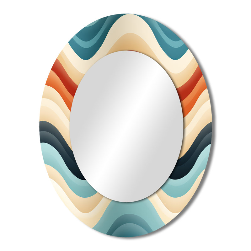 Beige And Blue Coastal Chevron Serenity - Glam Round Mirror Wall Decor_MTMIR124546, 43" H x 33" W, Oval