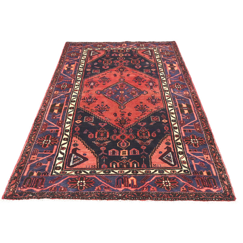 Tapis oriental orange et rouge à motif géométrique tribal 4 x 7