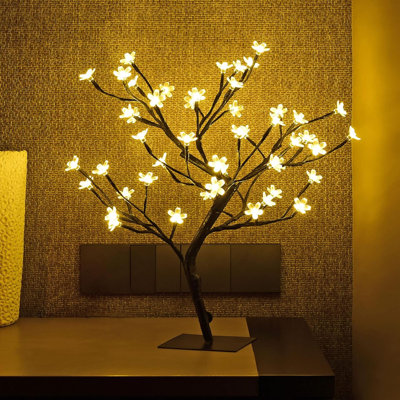 Arbre à bonsaï cerisier en fleurs avec adaptateur pour liste de lumières à DEL incluses