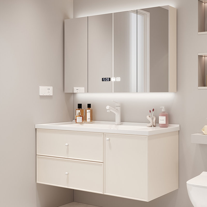 Armoire de salle de bain simple de style crème, Blanc cassé, H 19,7 po x l 47,2 po x P 19,7 po