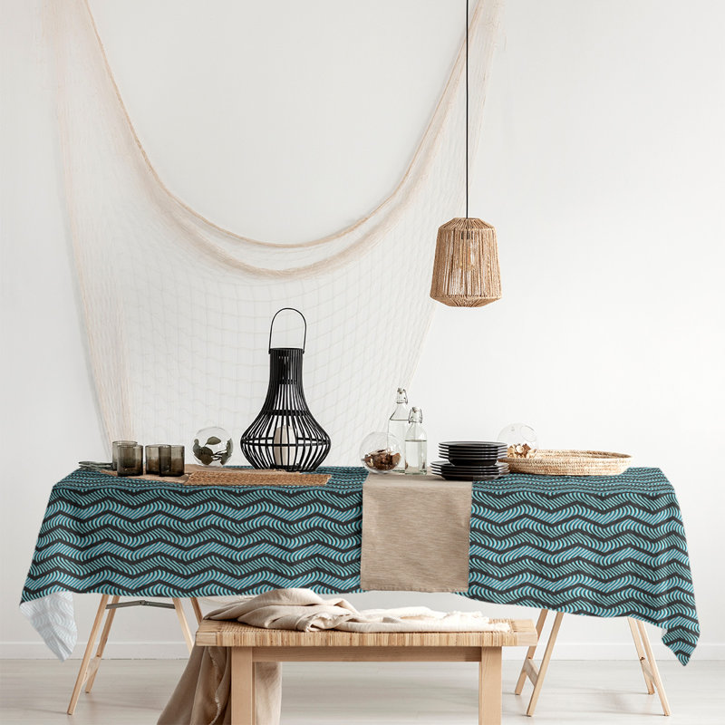 Nappe à chevrons ondulés Stephenie, Noir / bleu sarcelle