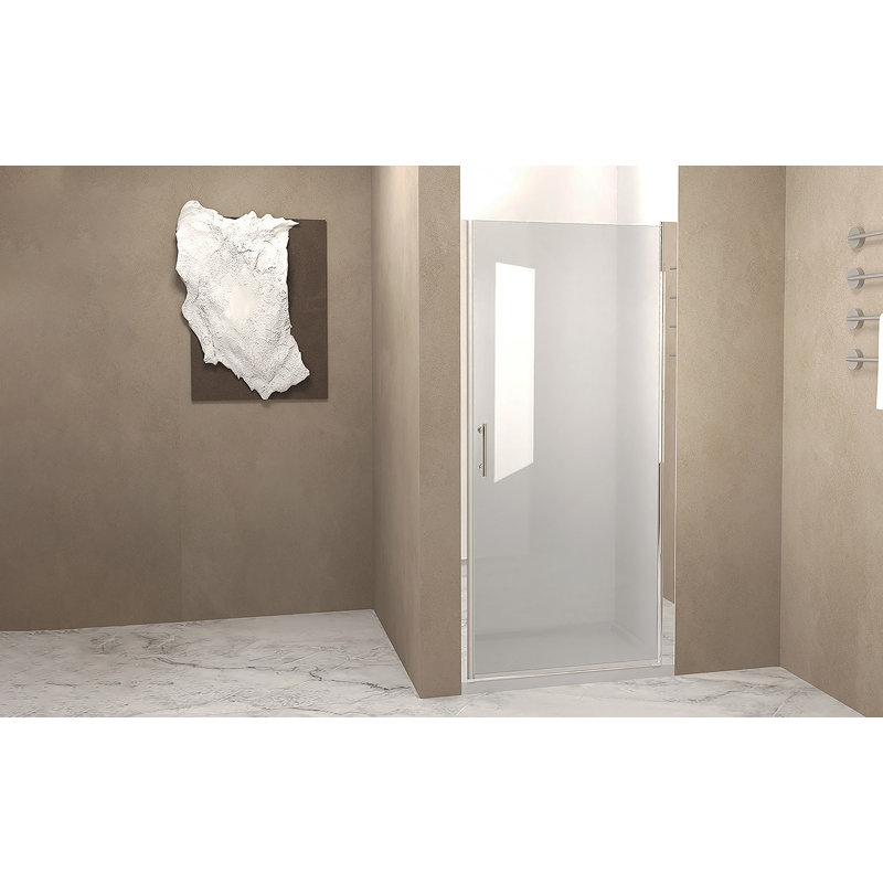 Pivot Shower Door With Brushed Nickel Aluminum Frame, Half Frame Shower Door, Brushed Nickel