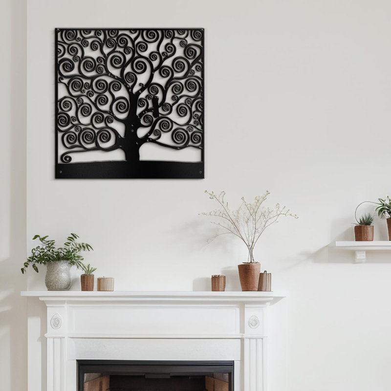 Plants & Flowers Wall Decor on Metal, Black, 24" H x 24" W x 0.05" D