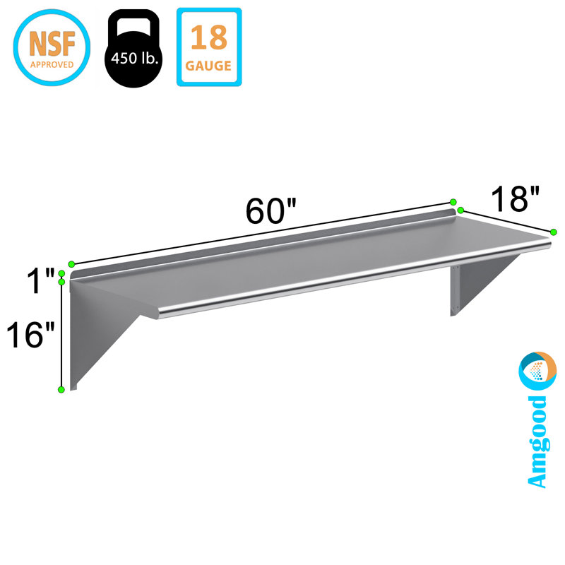 60" Stainless Steel Wall Shelf with Brackets
