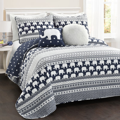 Uriel Navy Microfiber Reversible Quilt Set