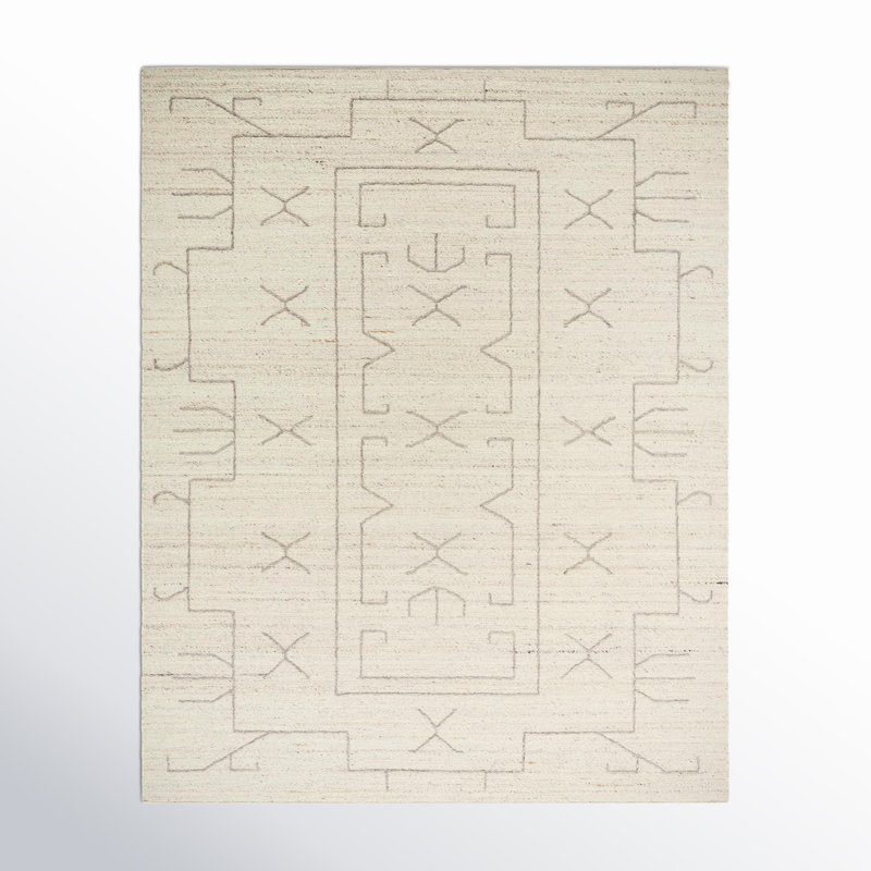 Rectangle Tobbie Geometric Hand Woven Flatweave Wool Area Rug in Pearl, Rectangle 5' x 7'6"