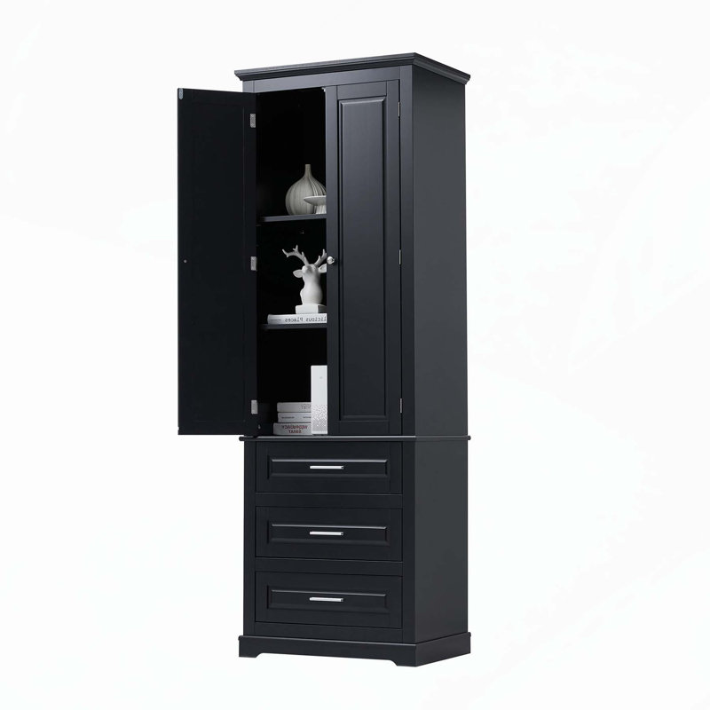 Armoire de rangement haute et polyvalente avec plusieurs fonctions pour divers espaces, Noir