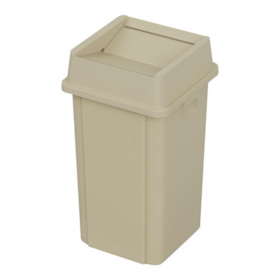 19 Gallon Beige Square Plastic Trash Can with Drop Shot Lid and Venting Channels