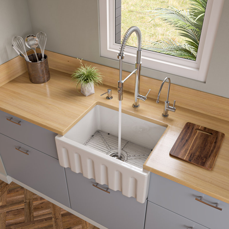 24'' L Single Bowl Fireclay Kitchen Sink, White