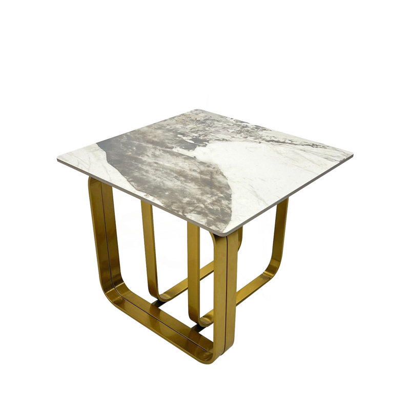 Rectangular End Table With Sintered Stone Top, Gold
