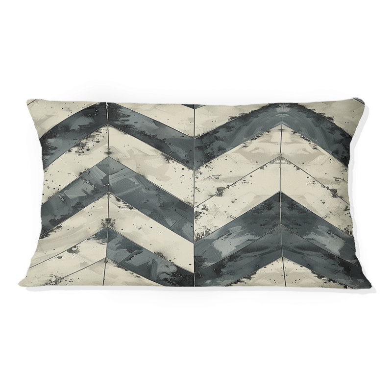 Beige Grey Chevron III - Transitional Lumbar Pillow