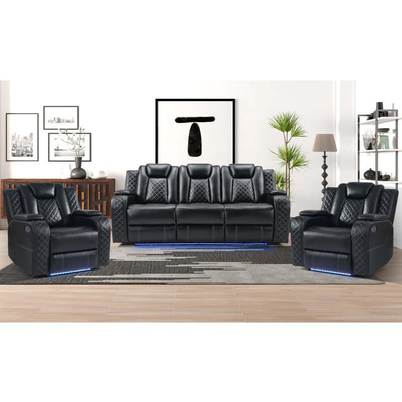 Ensemble de salon inclinable 3 pièces Davarious, Black