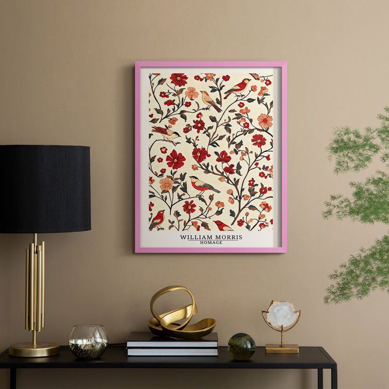 Imprimé encadré en bois massif de la série CCGXXV de la série Wm morris, H 30 po x l 24 po, Rose