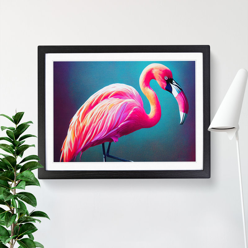 Effervescent Flamingo - Single Picture Frame Painting, Black, 46cm H x 64cm W x 2cm D