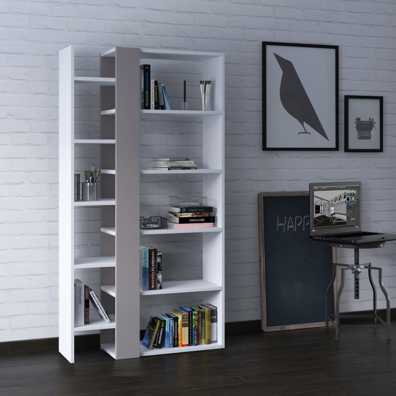 Lift Modern Bookcase Display Unit – 5-Tier Freestanding Storage – 80x29x151 cm, White/Light Mocca