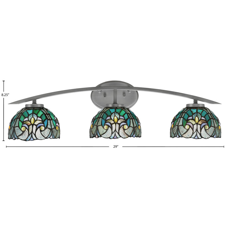Barre d'éclairage de salle de bain 3 lumières avec verre d'art cyprès turquoise 7 po, Argent argent