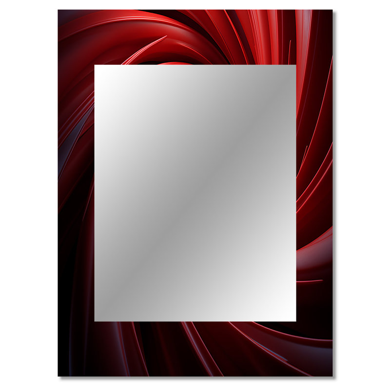 Rouge abstrait spirale de rêve II - miroir décoratif spirales abstraites, grand miroir mural moderne, art imprimé en métal