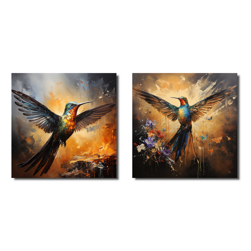Colibri à plumes, flamme I - Hummingbird, H 16 po x l 32 po
