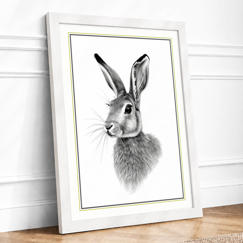 Hare Head Study Japandi - Framed Print, A1 - 84.1 x 59.4 cm, White