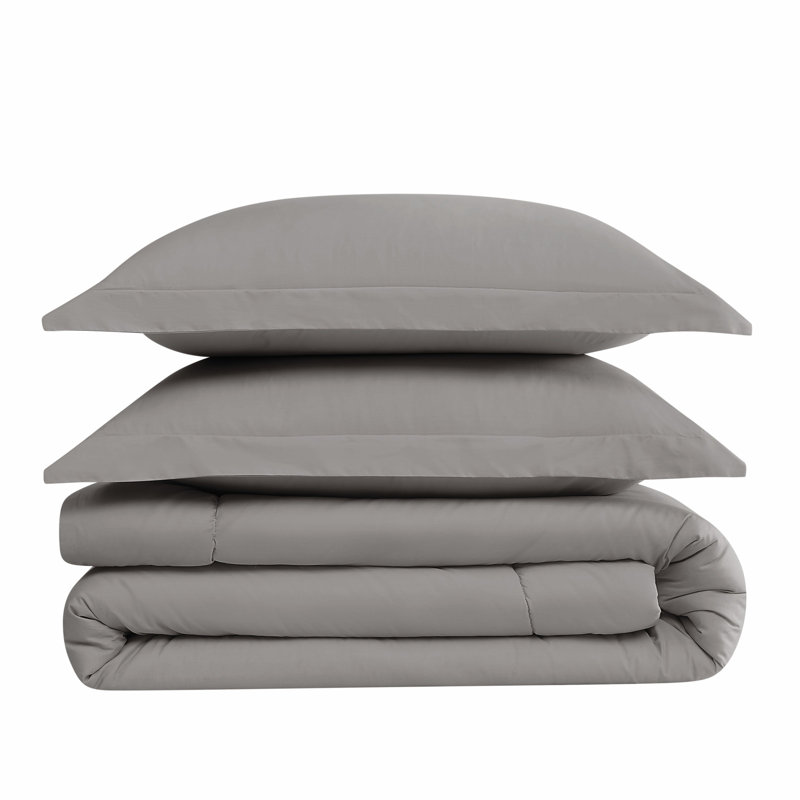 Brooklyn Loom Solid Cotton Percale Comforter Set, Gray, King + 2 King Shams