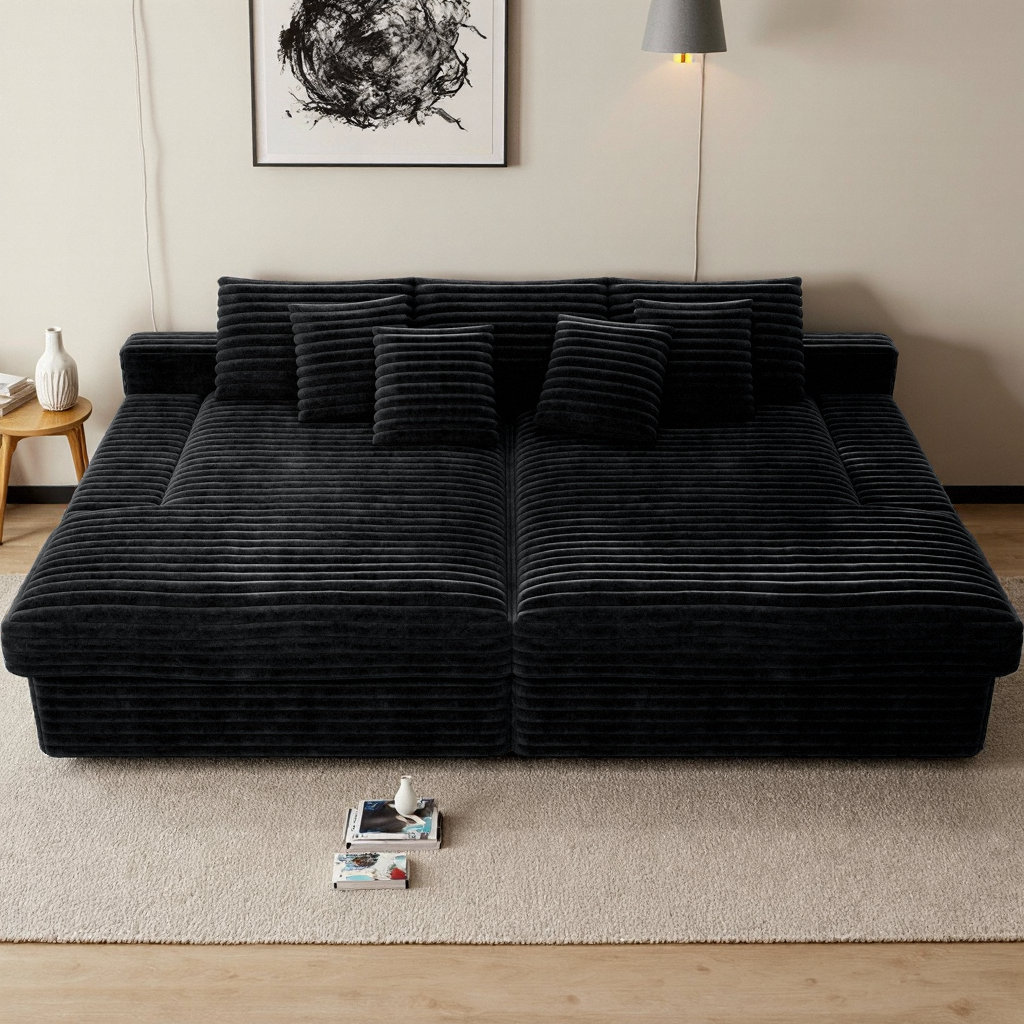 Latitude Run® 2-Piece Modular Sectional Sofa with Plush Corduroy Fabric ...