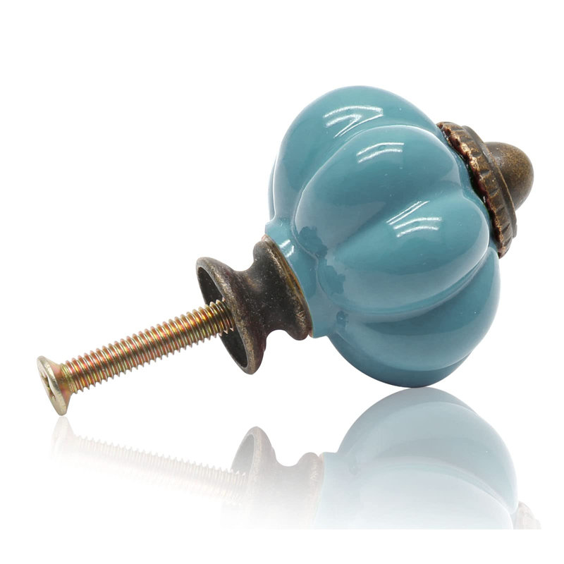 12pcs Celadon Pumpkin Knobs, Vintage Ceramic Cabinet Knobs,Dresser Knobs, Drawer Knobs, Door Knobs, Drawer Pulls, Dresser Handles with Mounting Screws