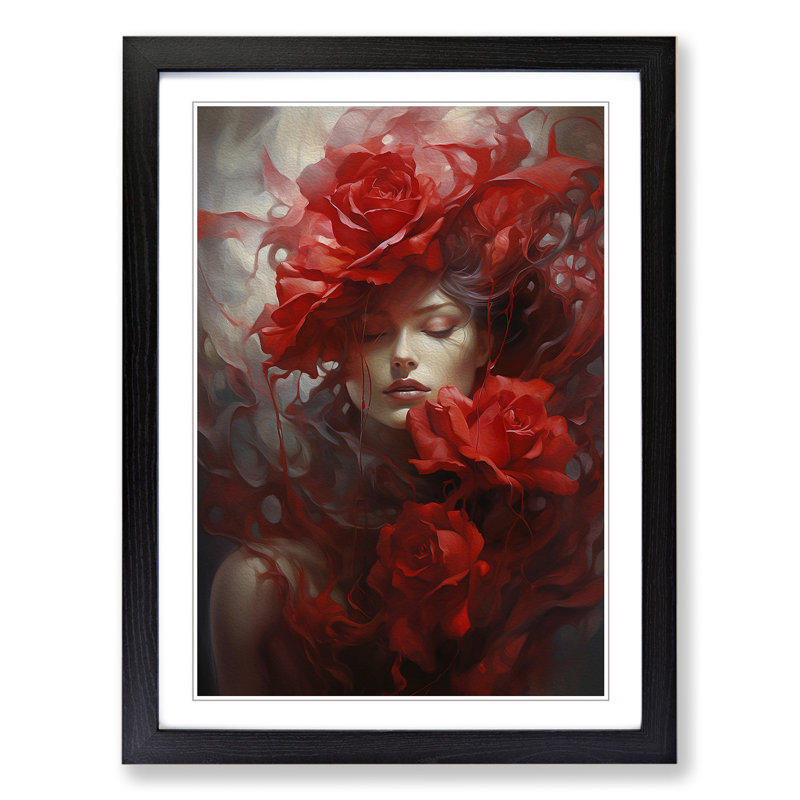 Rose Symbolism - Single Picture Frame Print on Wood, 34cm H x 25cm W x 2cm D, Black