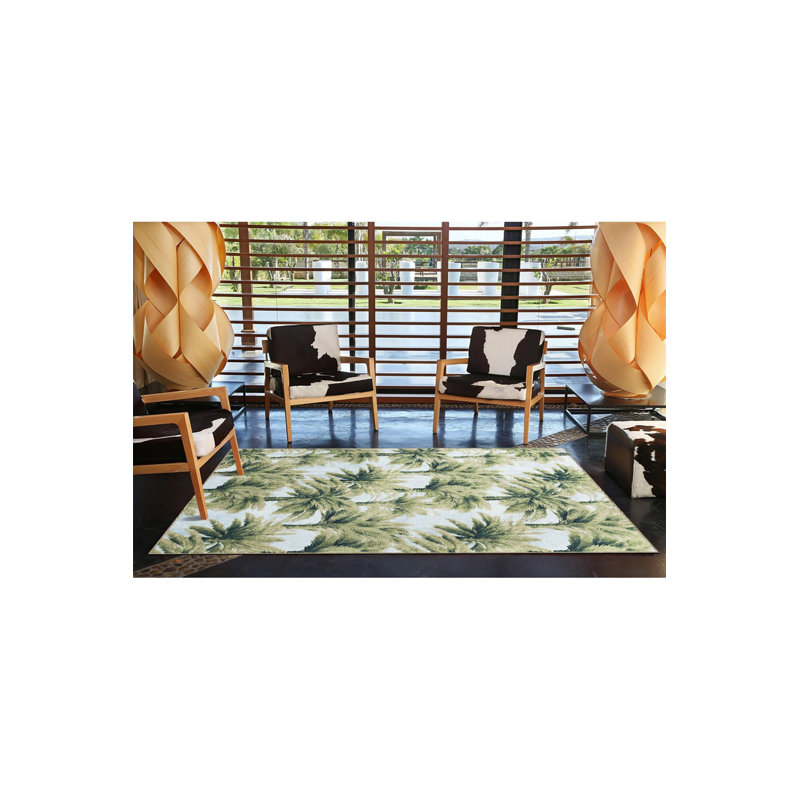 Tapis décoratif moderne vert à motif d'arbre mixte, Sous-tapis carré 3 pi 3 po inclus