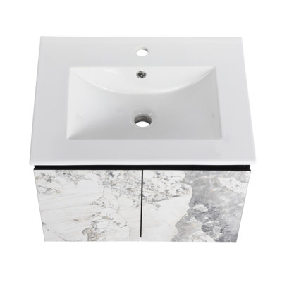 Meuble-lavabo mural flottant 24 po avec lavabo en céramique et armoire à fermeture en douceur, conception durable et peu encombrante