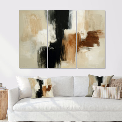 «Black and Brown Brushstroke», ensemble de reproductions d'art murales abstraites