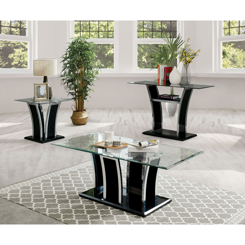 48'' Glass Top Console Table, Glossy Black