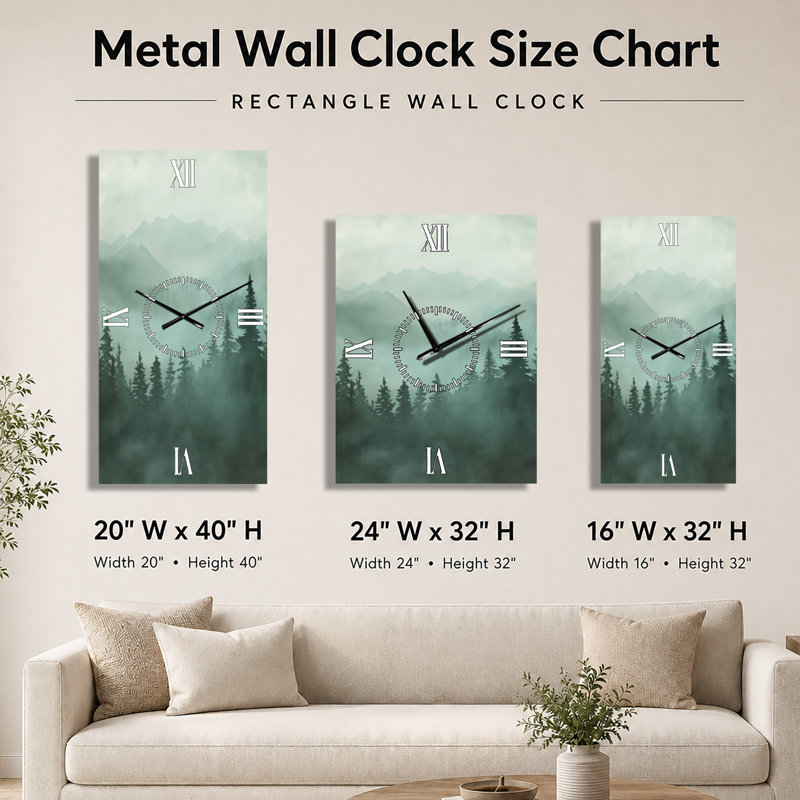 Highland Pine Forest I - Grande horloge murale en métal Lodge, H 32 po x l 16 po - Rectangle